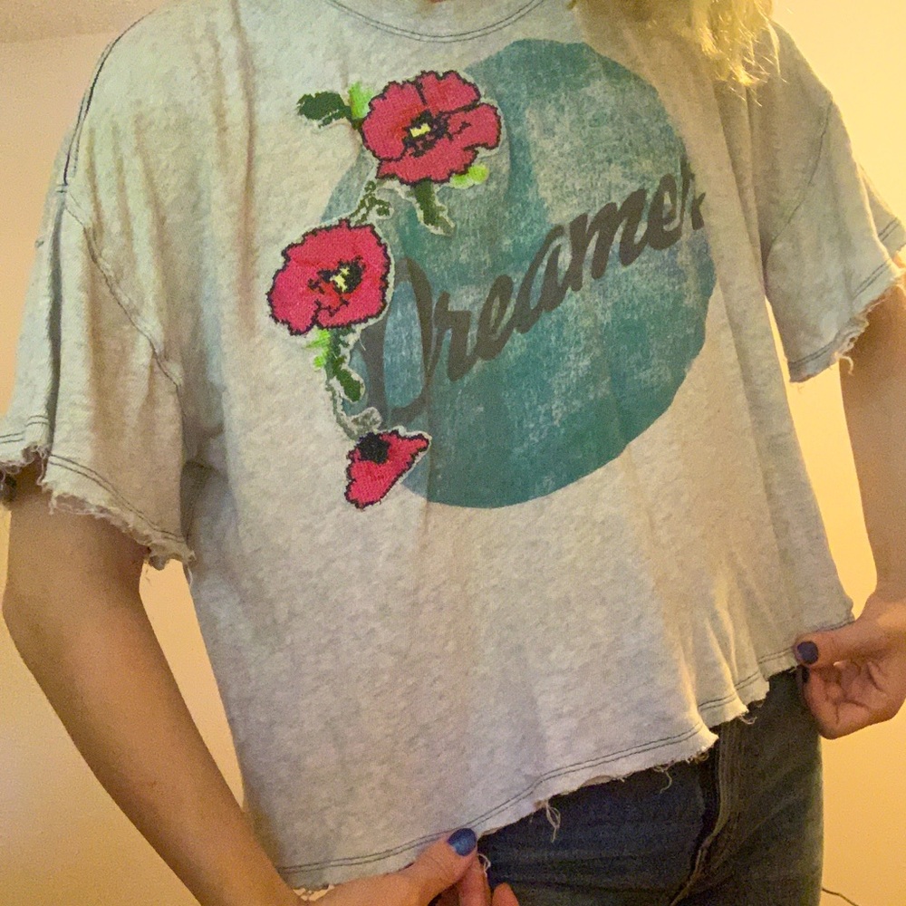 Free People Dreamer Top with cross stitch flower detail